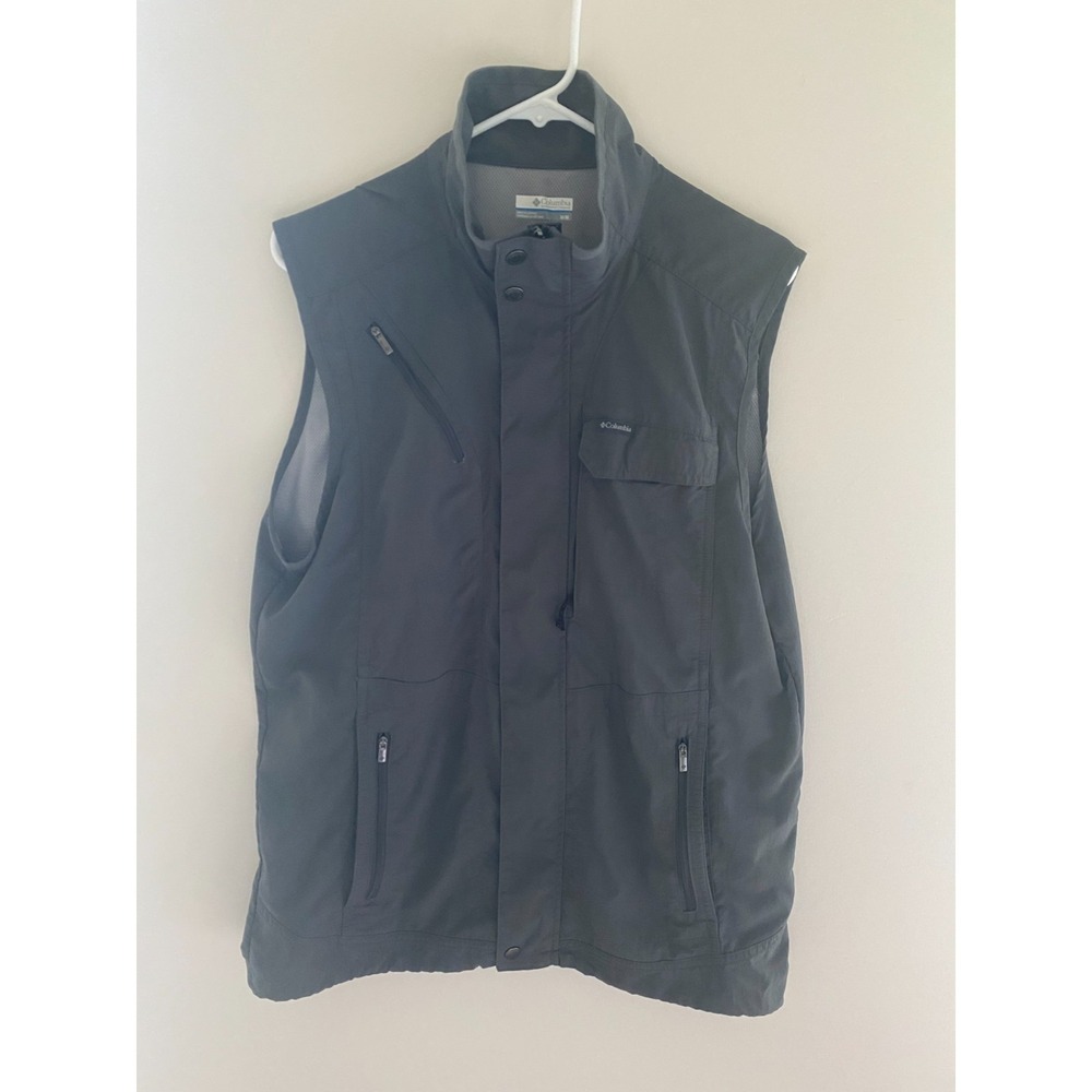 Columbia Omni-Shade Fishing Vest Mens Medium Gray Full Zip Utility Hiking
